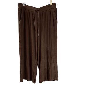Haven Well Within Chocolate Brown Ribbed Wide Leg Cropped Pants Large